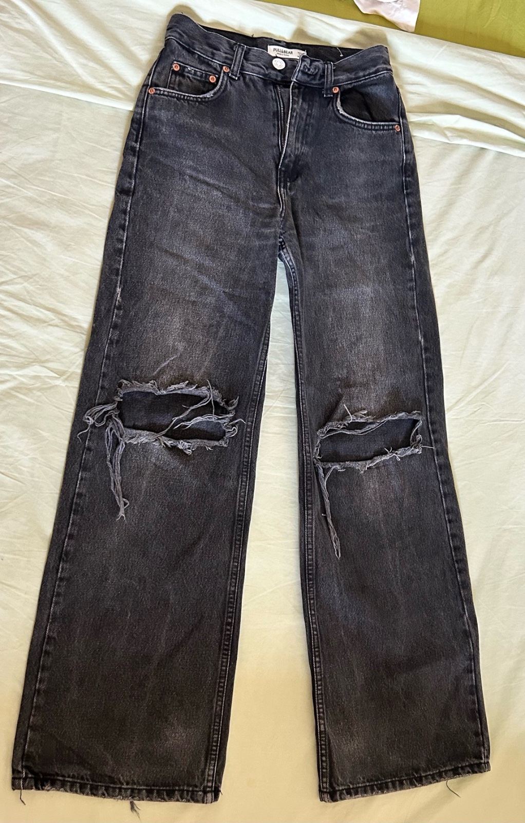 Jean Wide Leg noir délavé Pull&Bear destroy – Taille 34