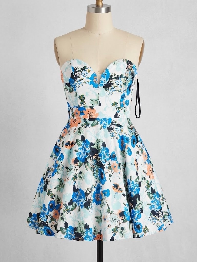 Robe d'été courte bustier chic au motif fleuri