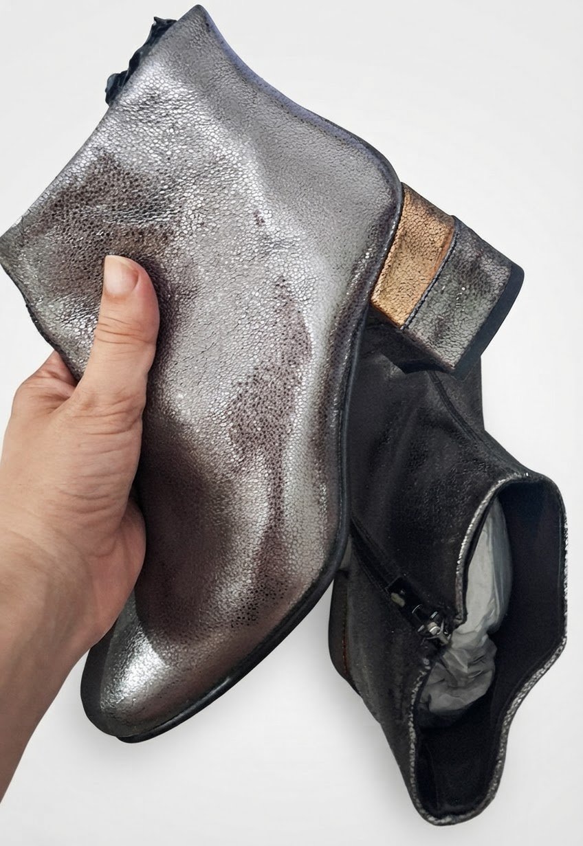 Bottines argentées en cuir