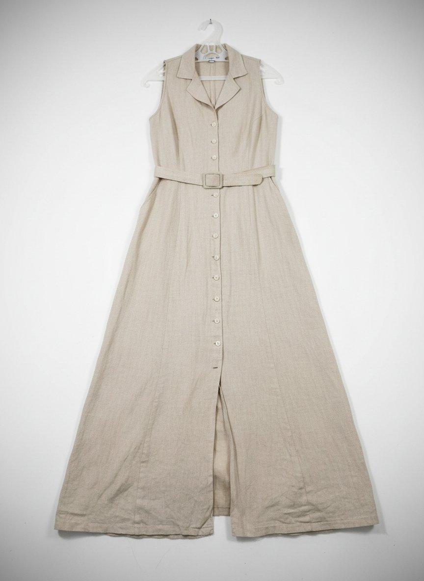 Robe en vrai lin avec ceinture et deux poches sur les côtés 