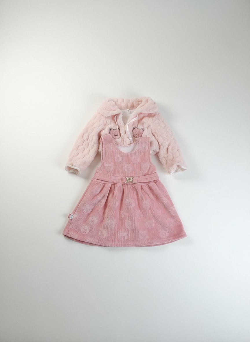 Robe avec jillet pour bebe fille de 1 an en rose