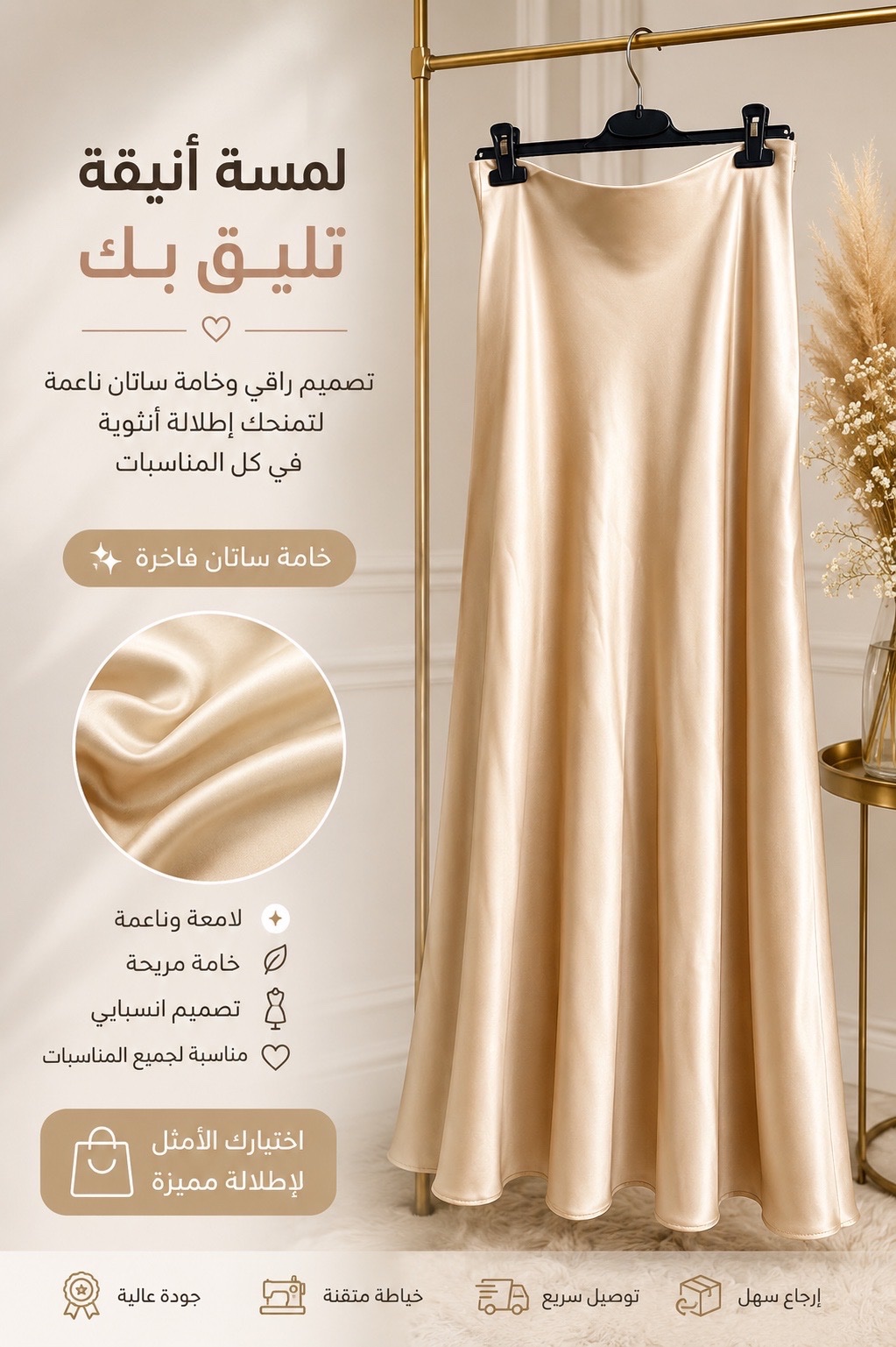 Jupe beige claire satinée 