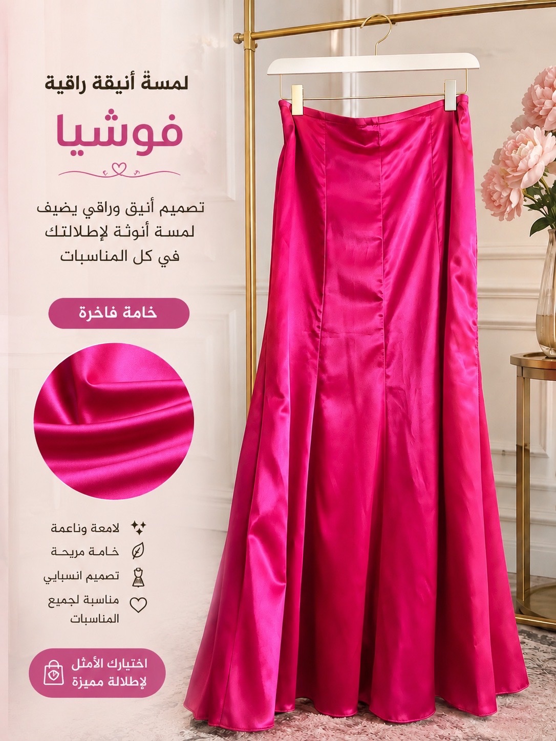 Jupe satinée rose fouchiya