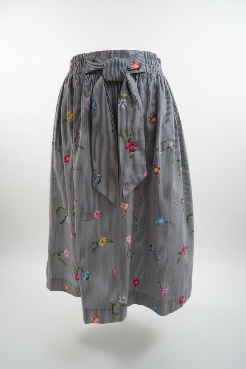 Jupe rayée avec des fleurs multicolores 