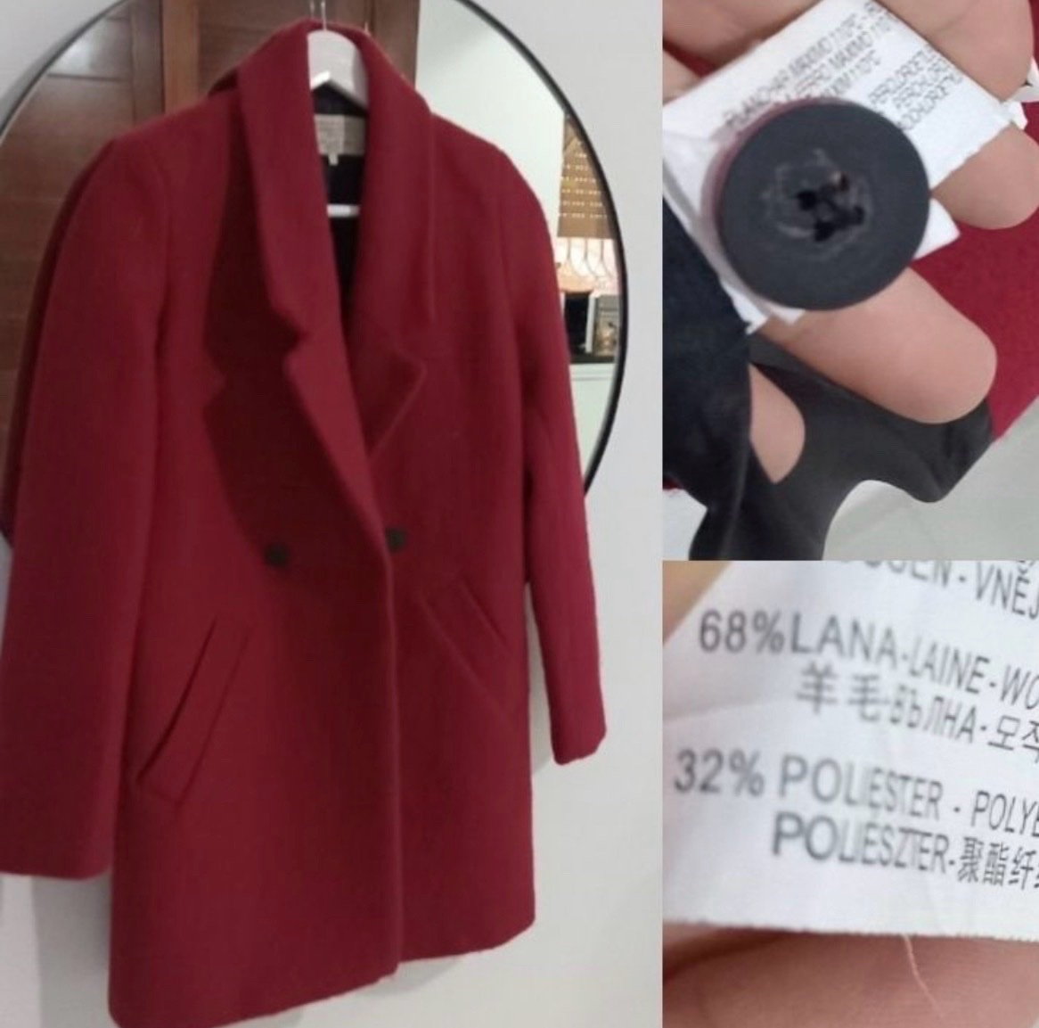 Manteau zara bordeaux en laine 