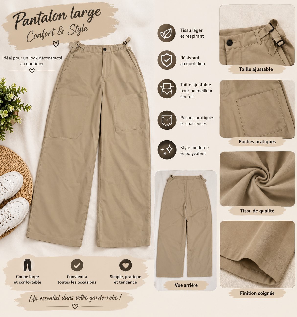 Pantalon beige large