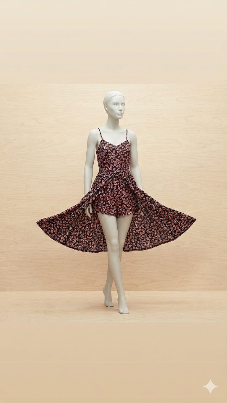 Combishort à imprimé floral avec surjupe fluide