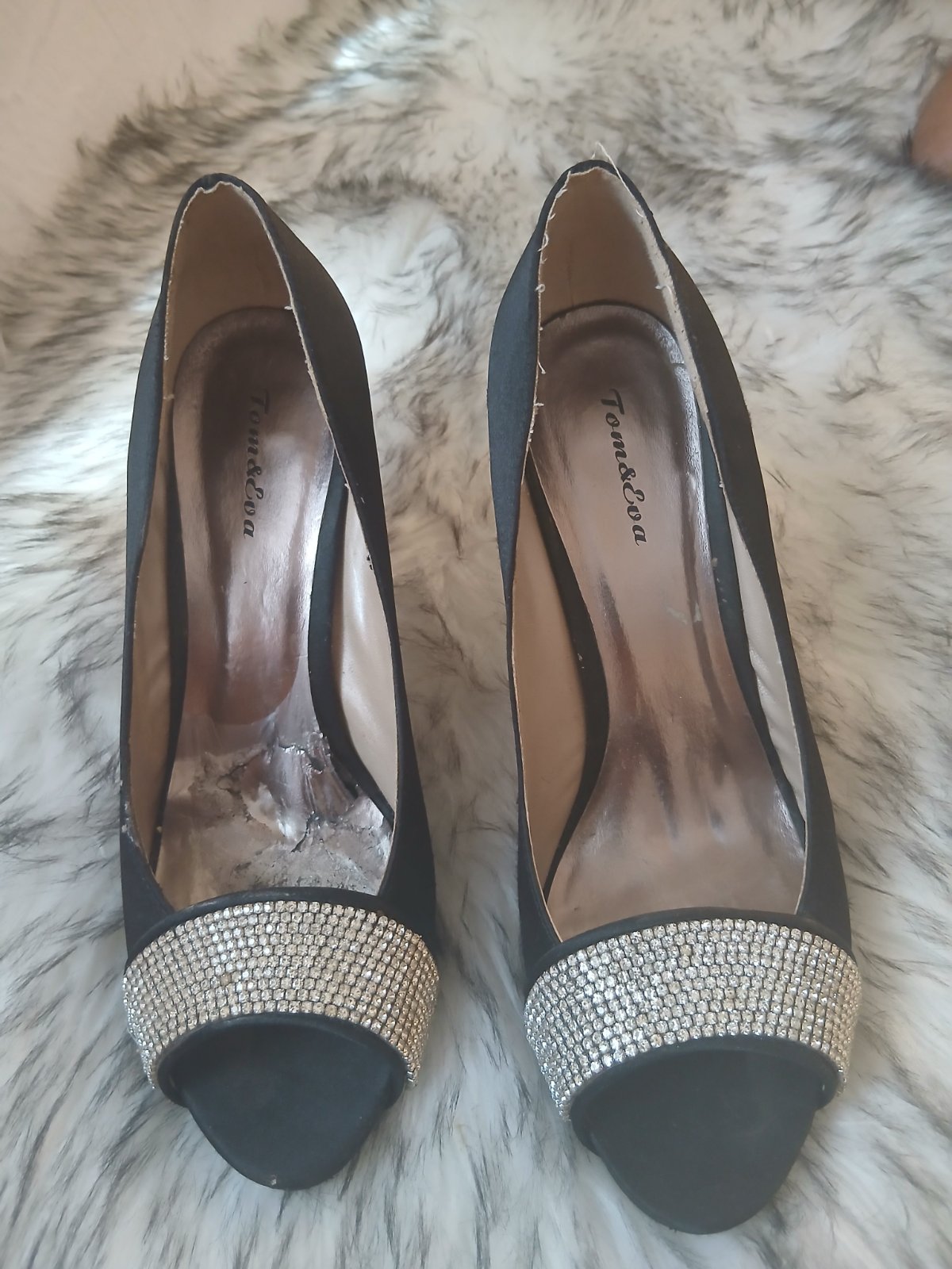 Escarpins noirs à talons avec strass - Tom & Eva (Peep toe)