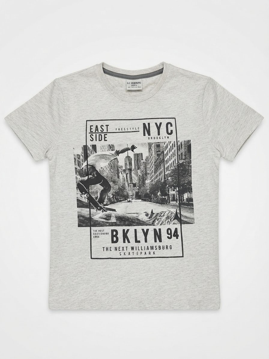 T-shirt blanc/gris clair imprimé "NYC Brooklyn Skatepark" - Style Streetwear