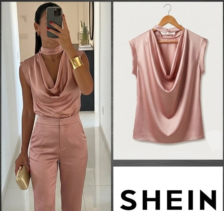 Top en satin rose poudré 