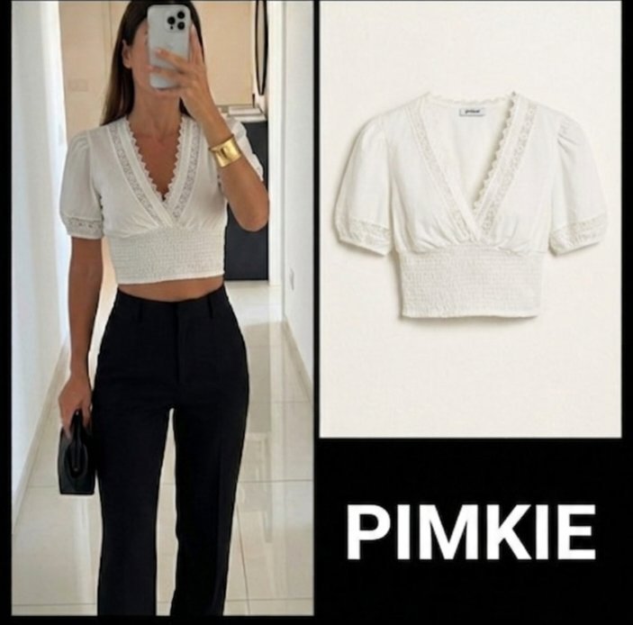 Crop top blanc romantique avec broderie dentelle et taille smaquée