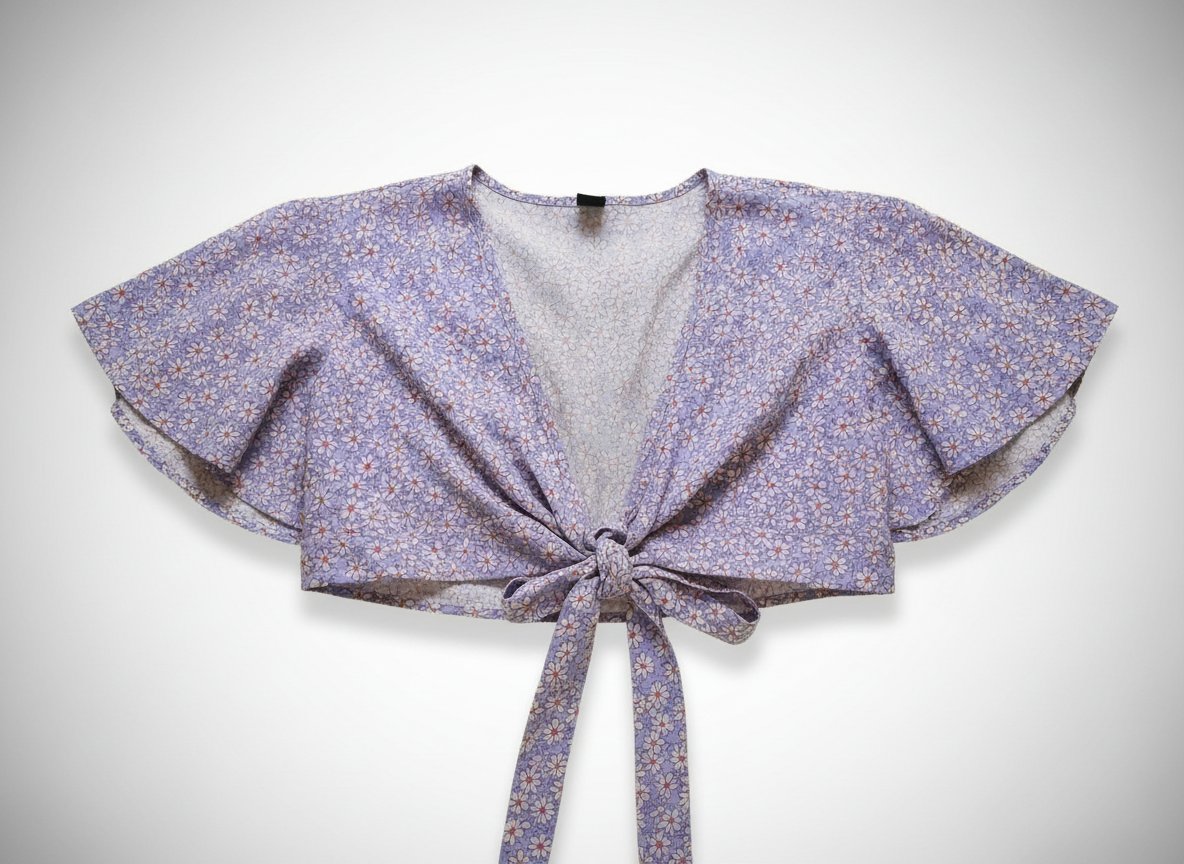 Crop top cache-cœur lilas/bleu à nouer à motif petites fleurs