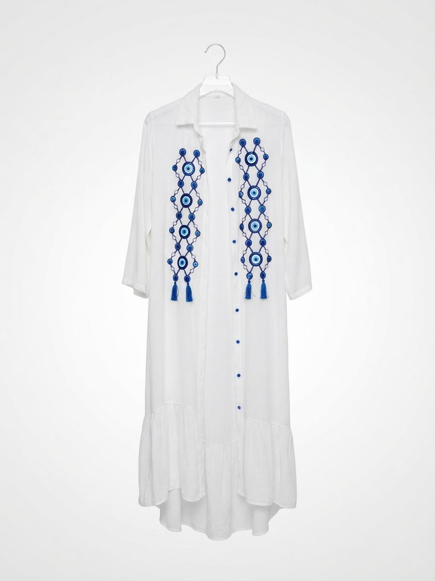 Robe longue blanche Evil Eye – Style turc