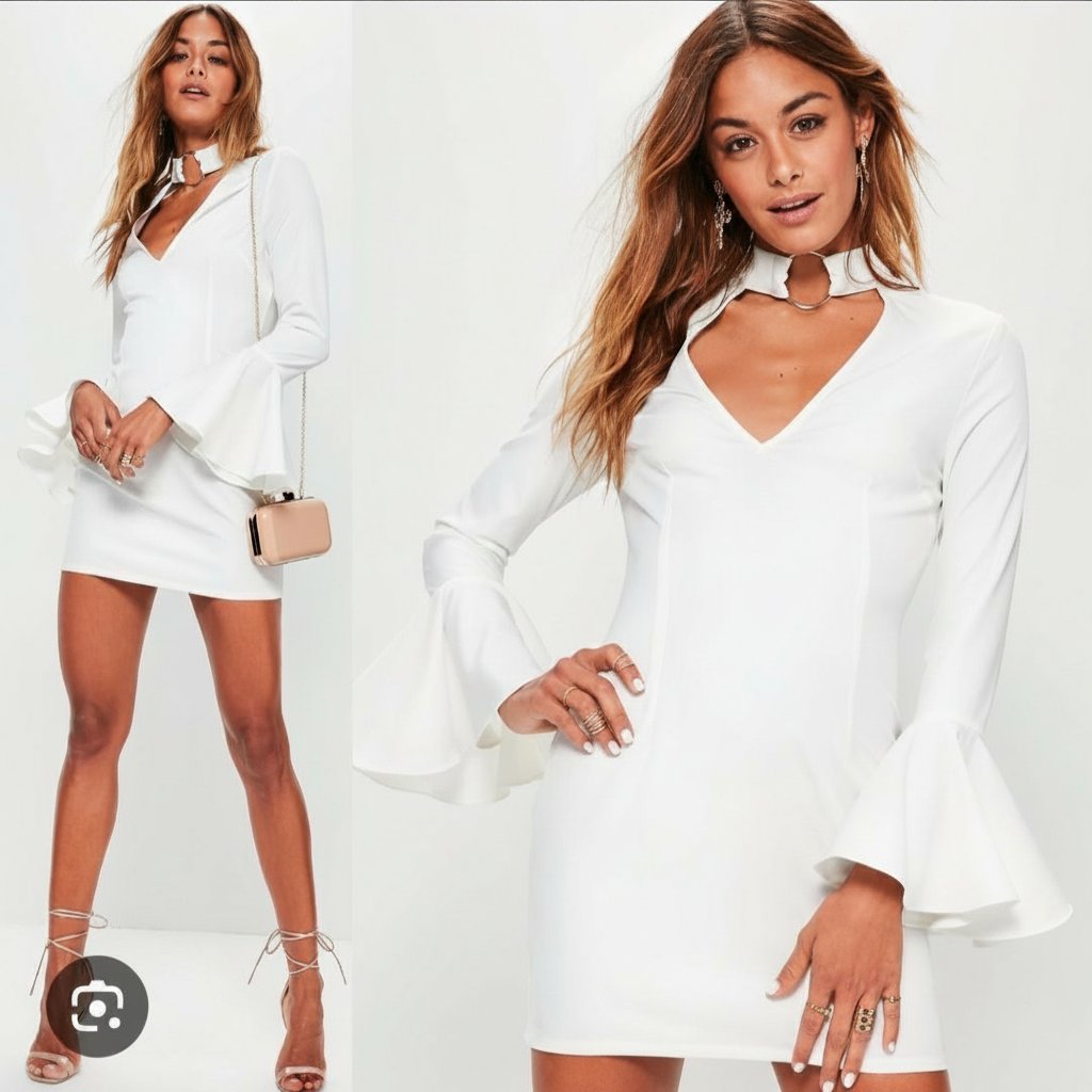 🌟 Robe blanche COL CHOKER & MANCHES CLOCHES 🔥 Bombesque !