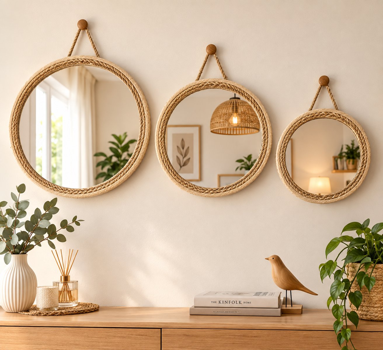 3 Gorguef miroir scandinave fait main Neuf 