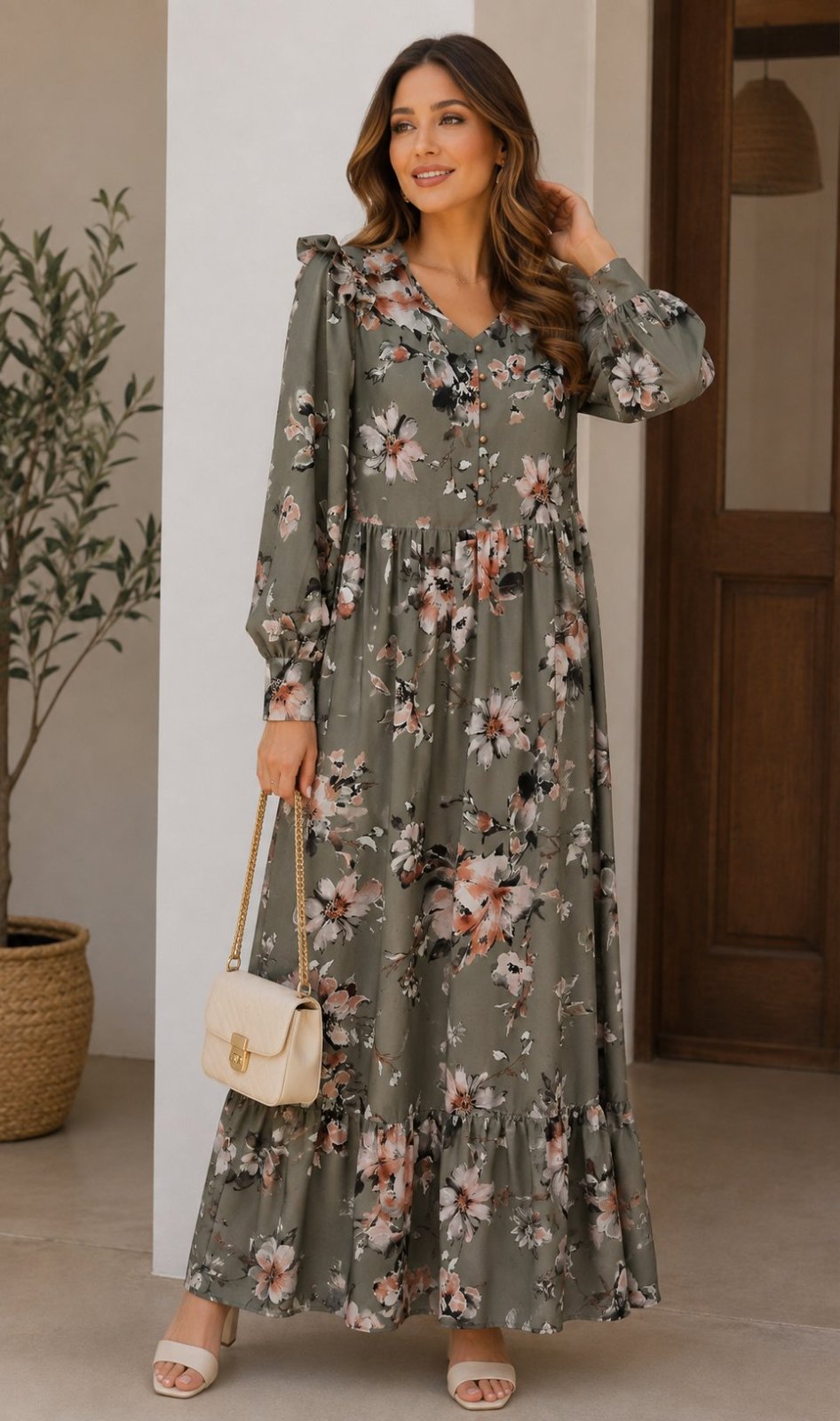 Robe longue taille 40 verte militaire 