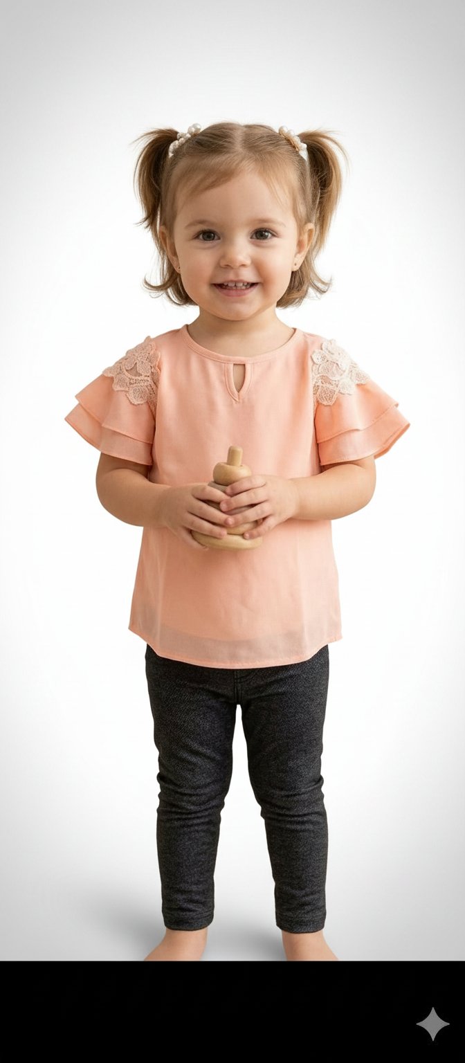 Tenue fille legging jeans et t-shirt saumon 