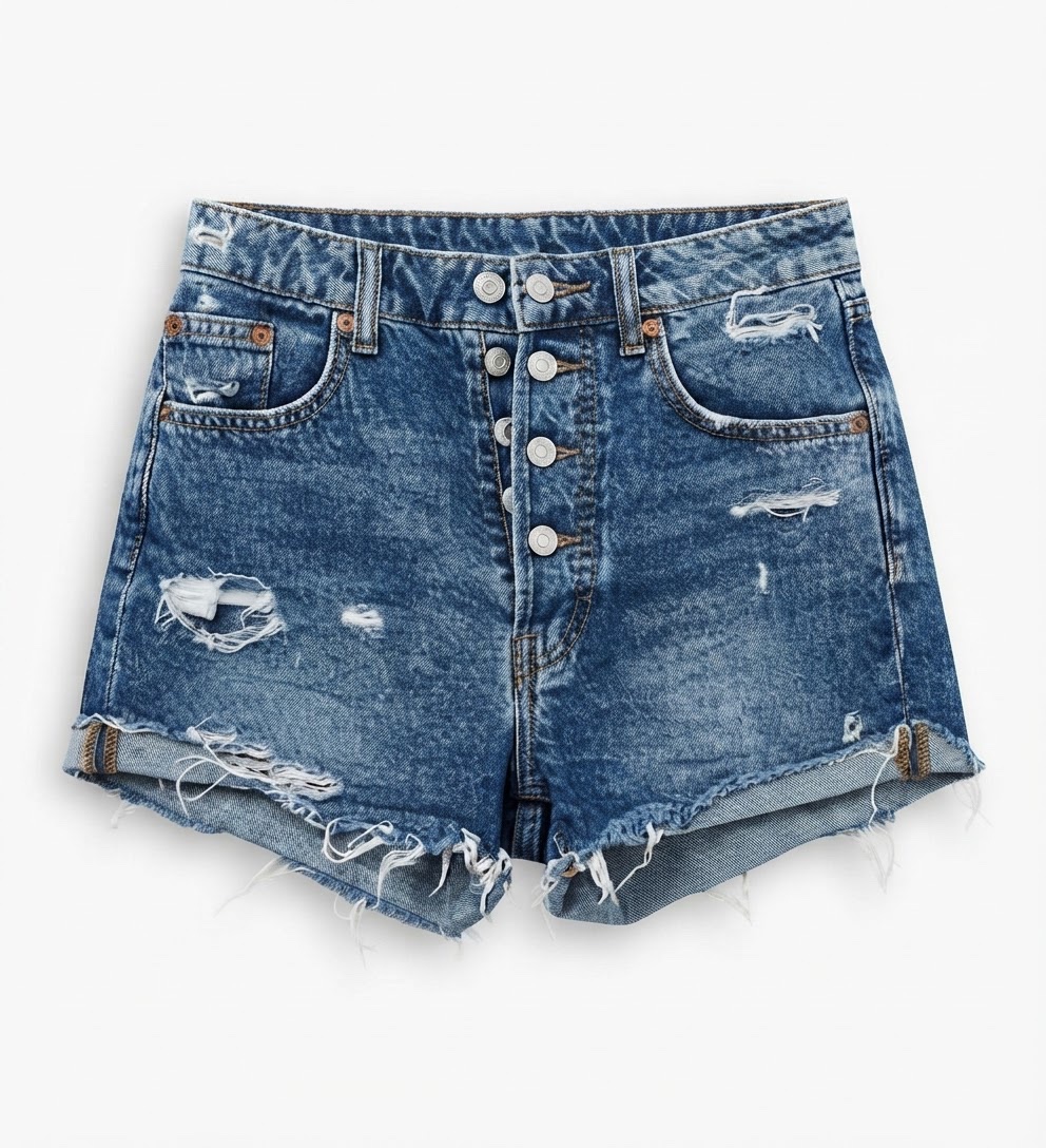 Short en jean bleu taille haute 