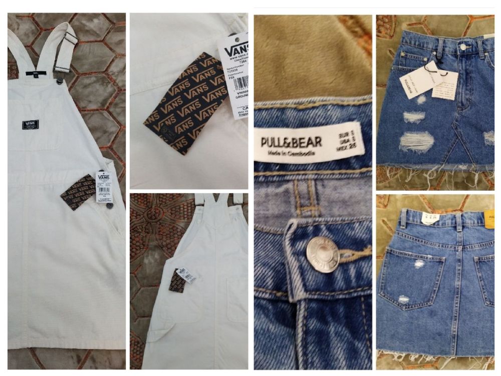 🛑 Stop and don't scroll Deux articles de marque originaux Vans skirt girl et Pull and bear Un mini jupe jeanavec étiquettes pour une fille de 14 ans