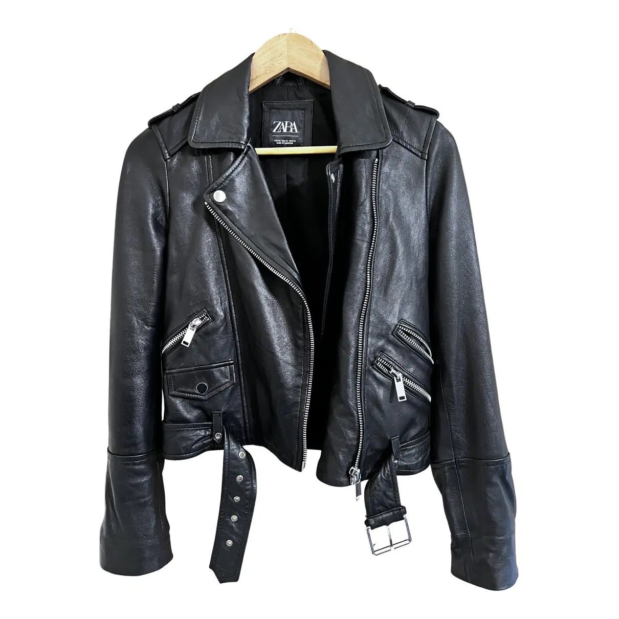  Blouson en cuir ZARA  M International  Très bon état  Noir, Cuir