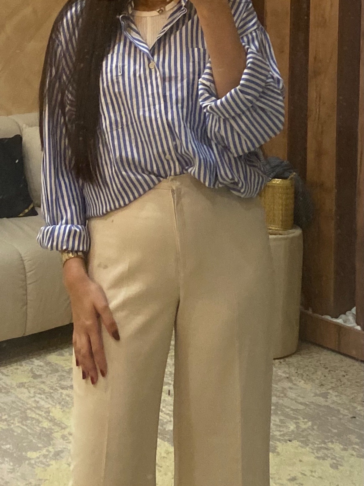 Pantalon large beige clair taille M 