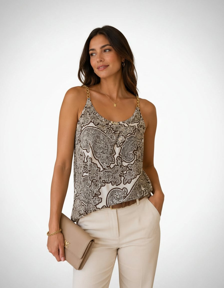 Haut Michael Kors Original – Imprimé Paisley & Chaînes Dorées